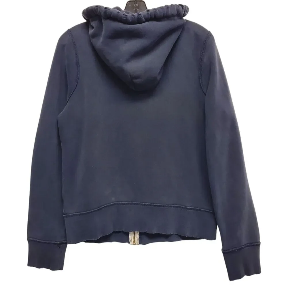 HOLLISTER Sweater Womens Medium Blue Spell Out Pockets Full Zip Hoodie Distress